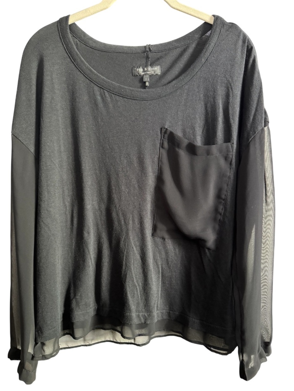 Rag & Bone Black Sheer Long Sleeve Top Ballet Cotton Women's Small Festival y2k